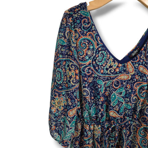 BeBop Women’s Navy Paisley Boho Chiffon Lined Mini Dress – Size Medium