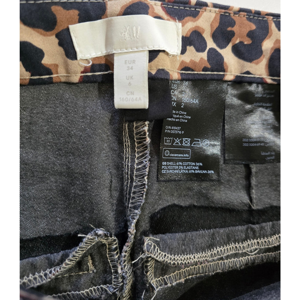 H&M women's brown animal leopard print skinny fit pants - size 2