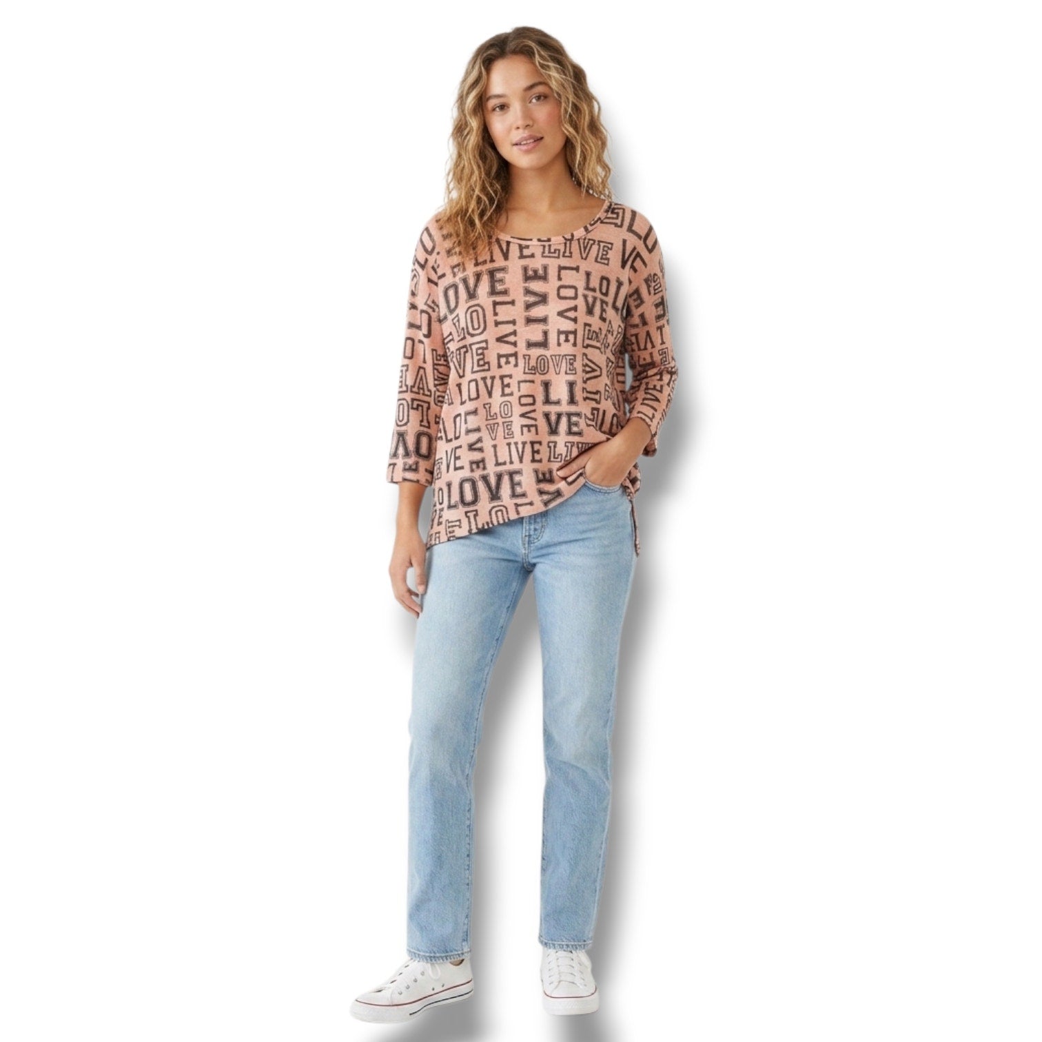 No Boundaries Juniors Pink LOVE Print Pullover Sweater – Lace Back, Size Large