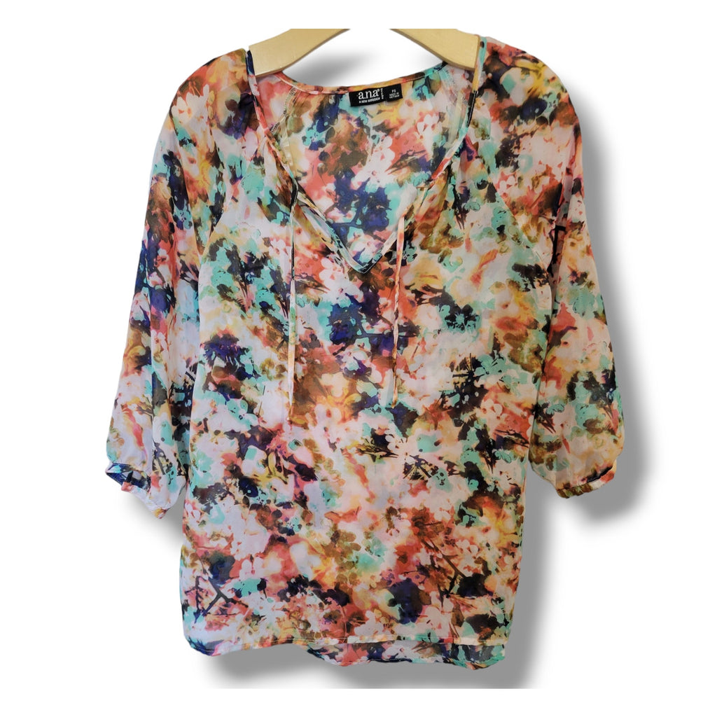 A New Approach Petite Multicolor Semi-Sheer Blouse – Size Small