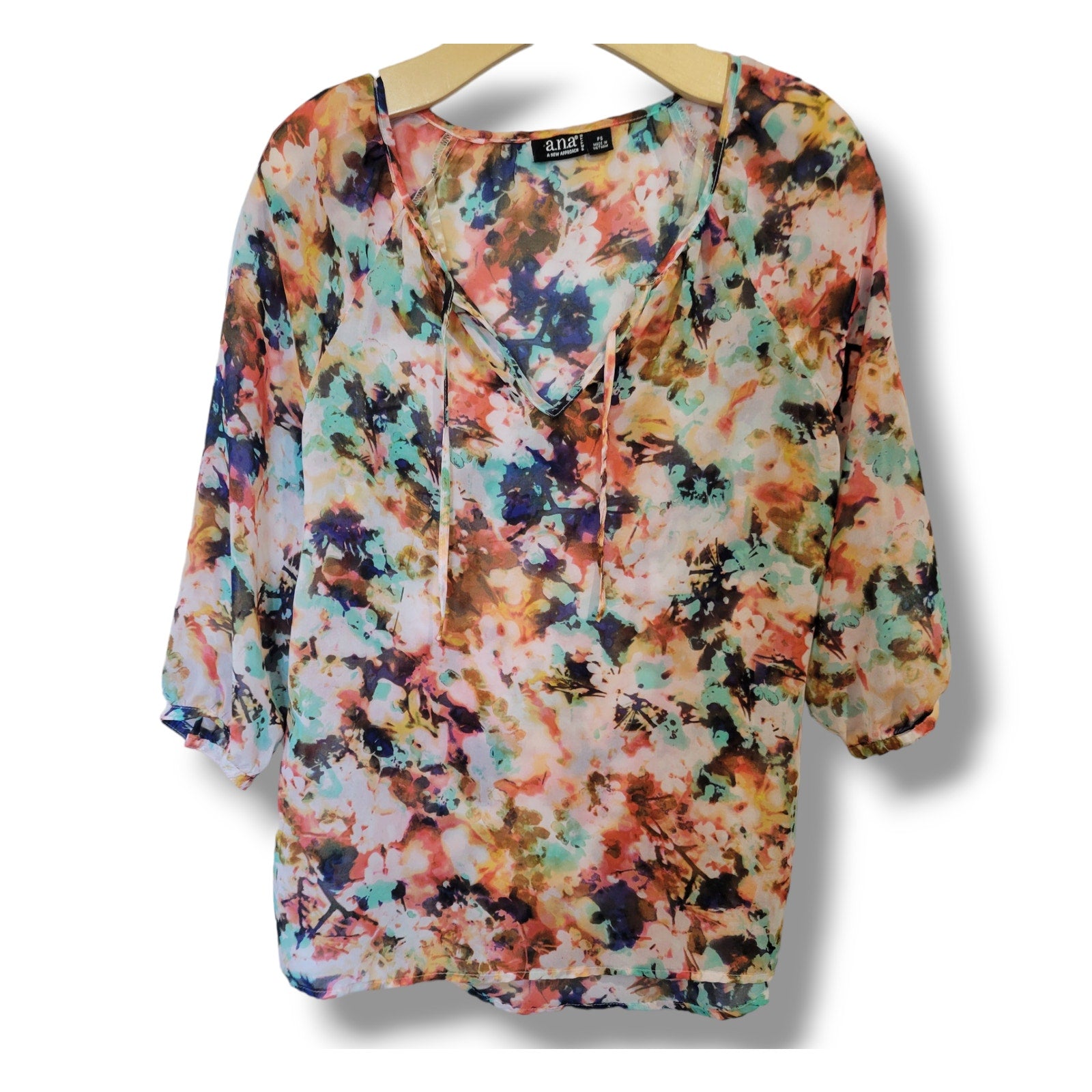 A New Approach Petite Multicolor Semi-Sheer Blouse – Size Small
