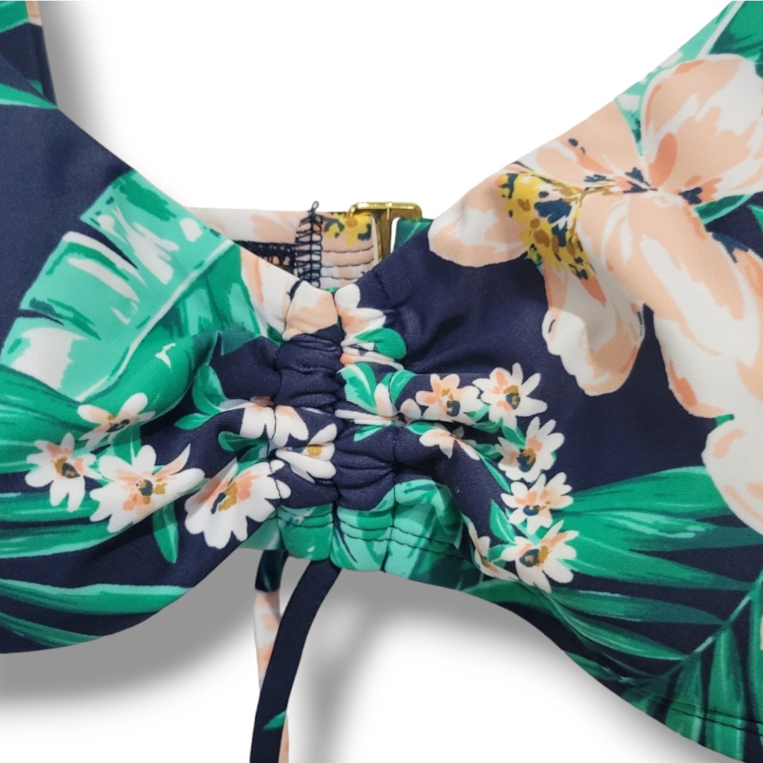 Kona Sol Women’s Cinch Front Floral Sea Breeze Bikini Swim Top Small NWT