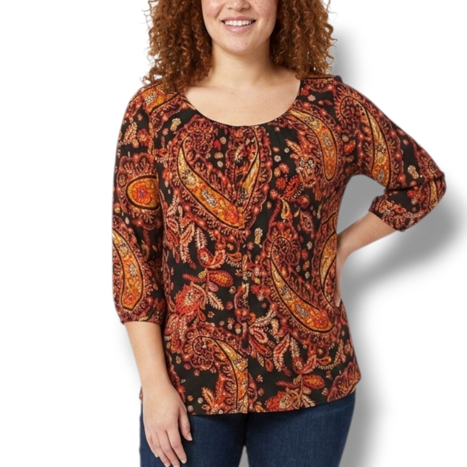 212 Collection Women’s Paisley Print Button-Front Blouse – Size Large