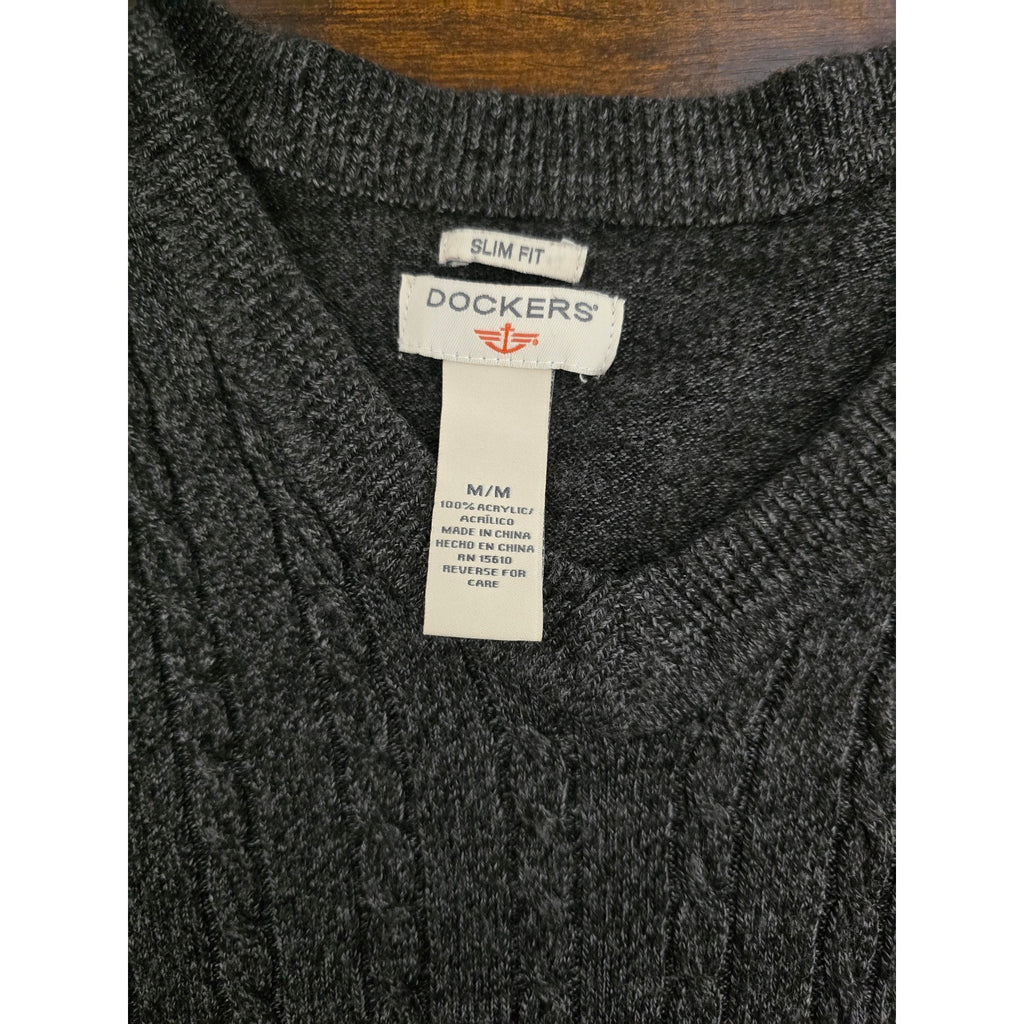 Dockers Men's Size M Charcoal Gray Heather Cable Knit V-Neck Sweater Vest