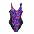 Vintage Maxine of Hollywood Purple Floral Ruched One Piece Swimsuit 16