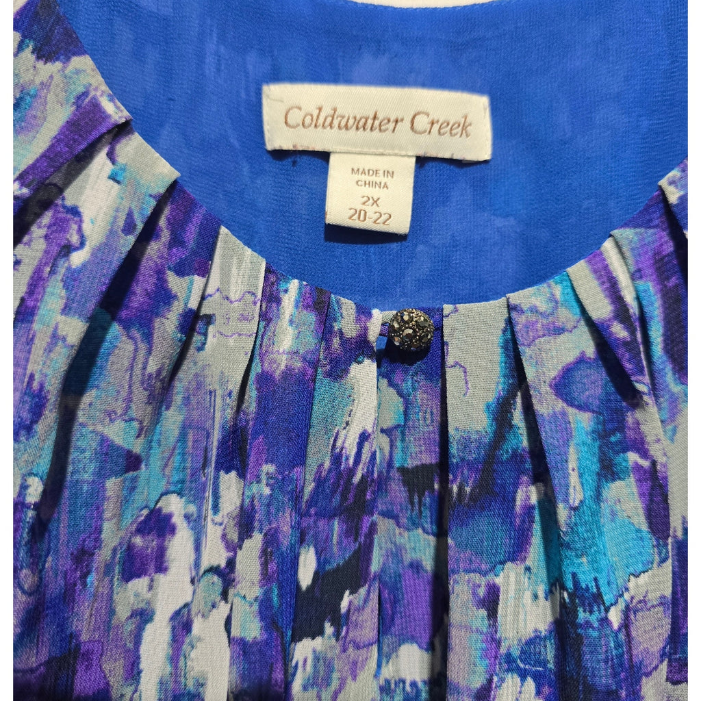 Coldwater Creek Women's Plus Size 2X Blue Purple Abstract Chiffon Tank Top