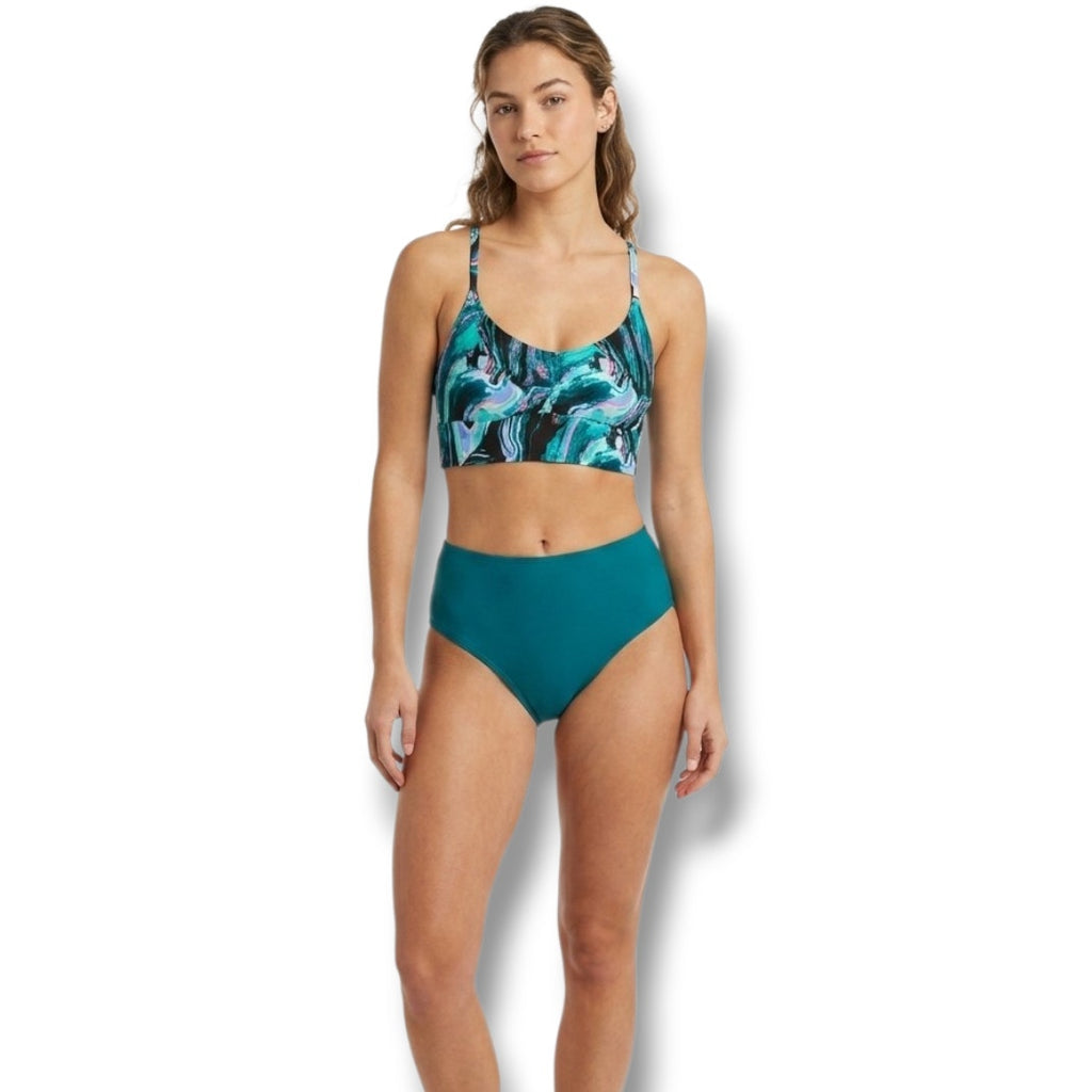 All in Motion Women’s Blue Marble Longline Bikini Swim Top - Small NWT UPF 50+