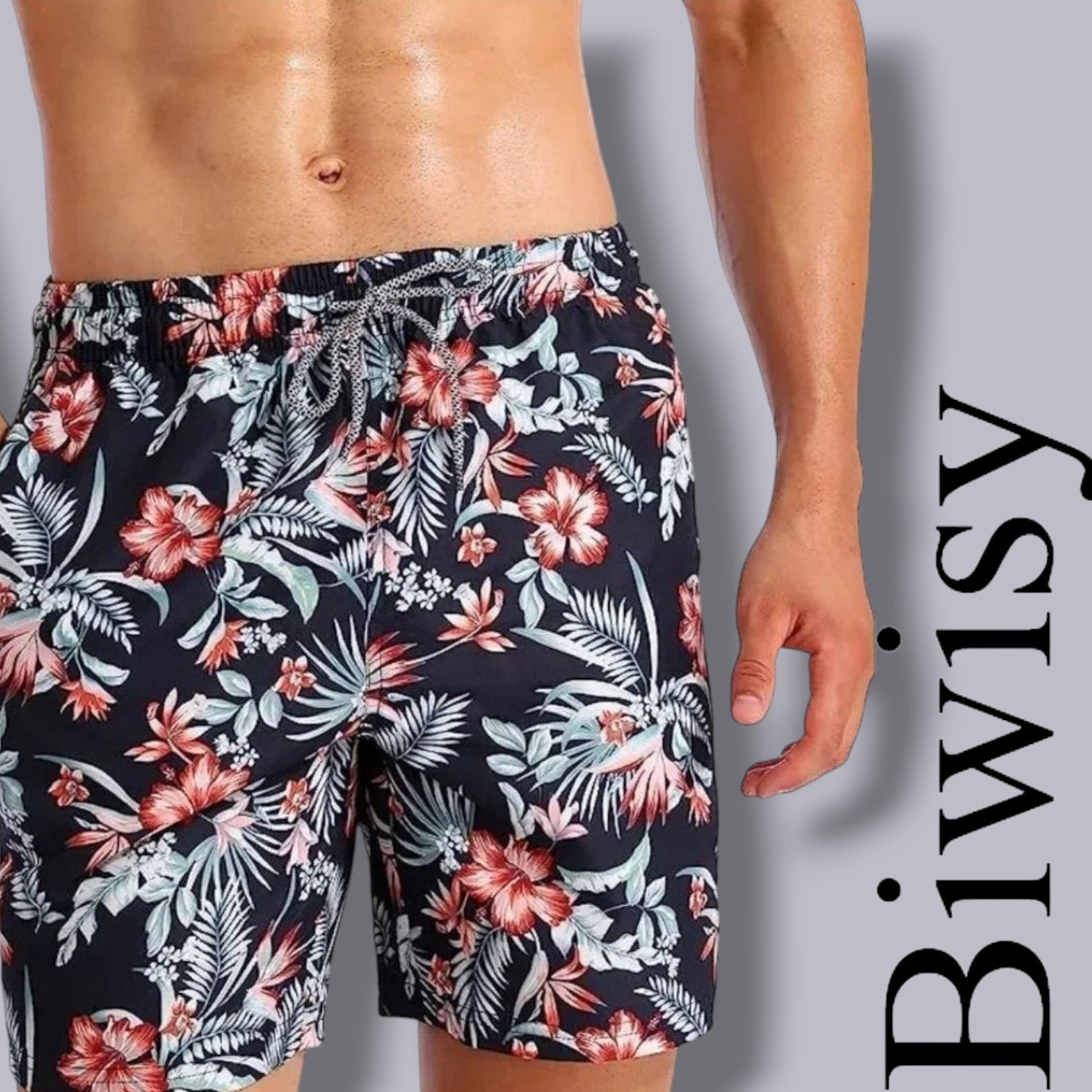 Biwisy Men’s Tropical Floral Swim Trunks – New, Size XL