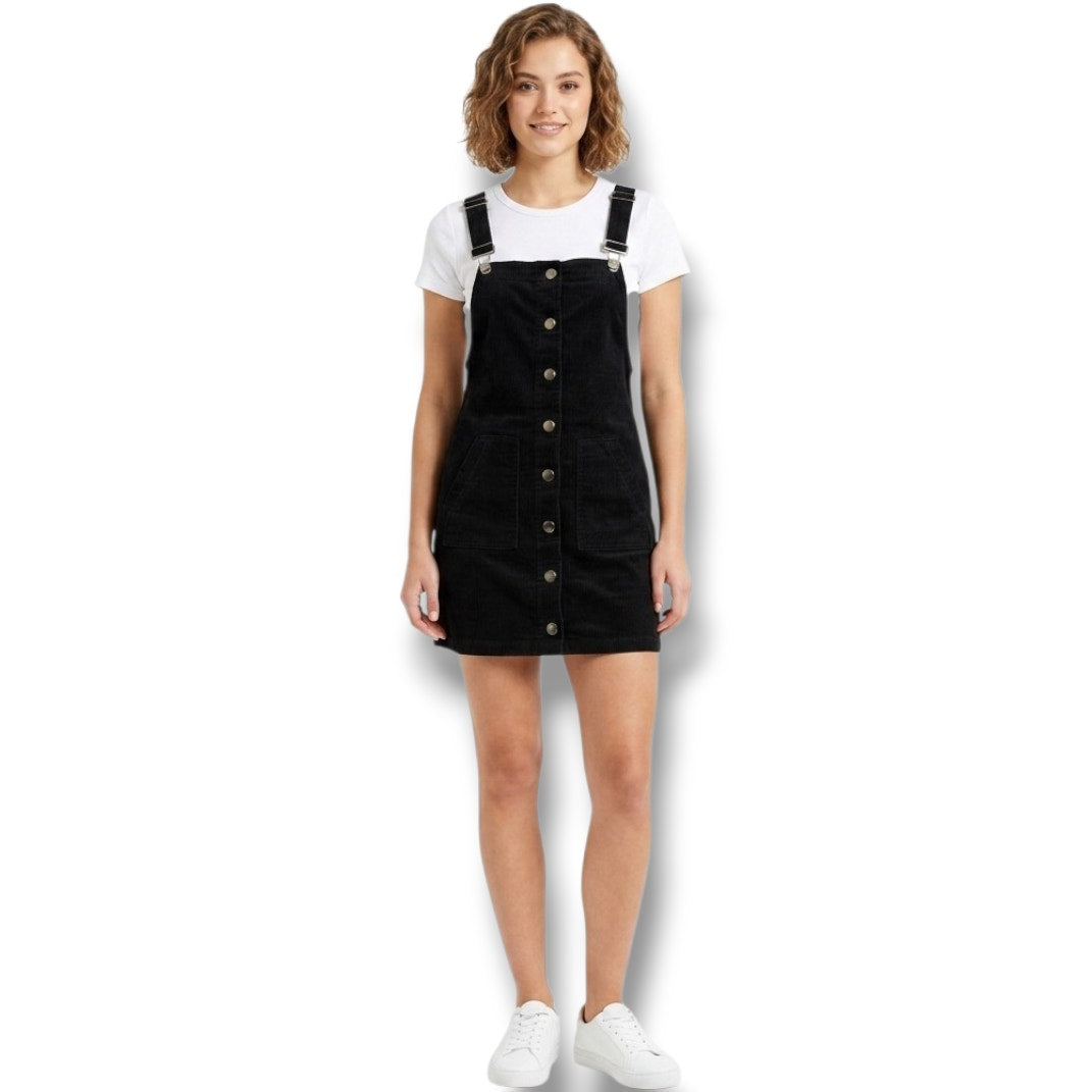 Blue Rain Women’s Black Corduroy Skirtall Dress – Size XS, Adjustable Straps