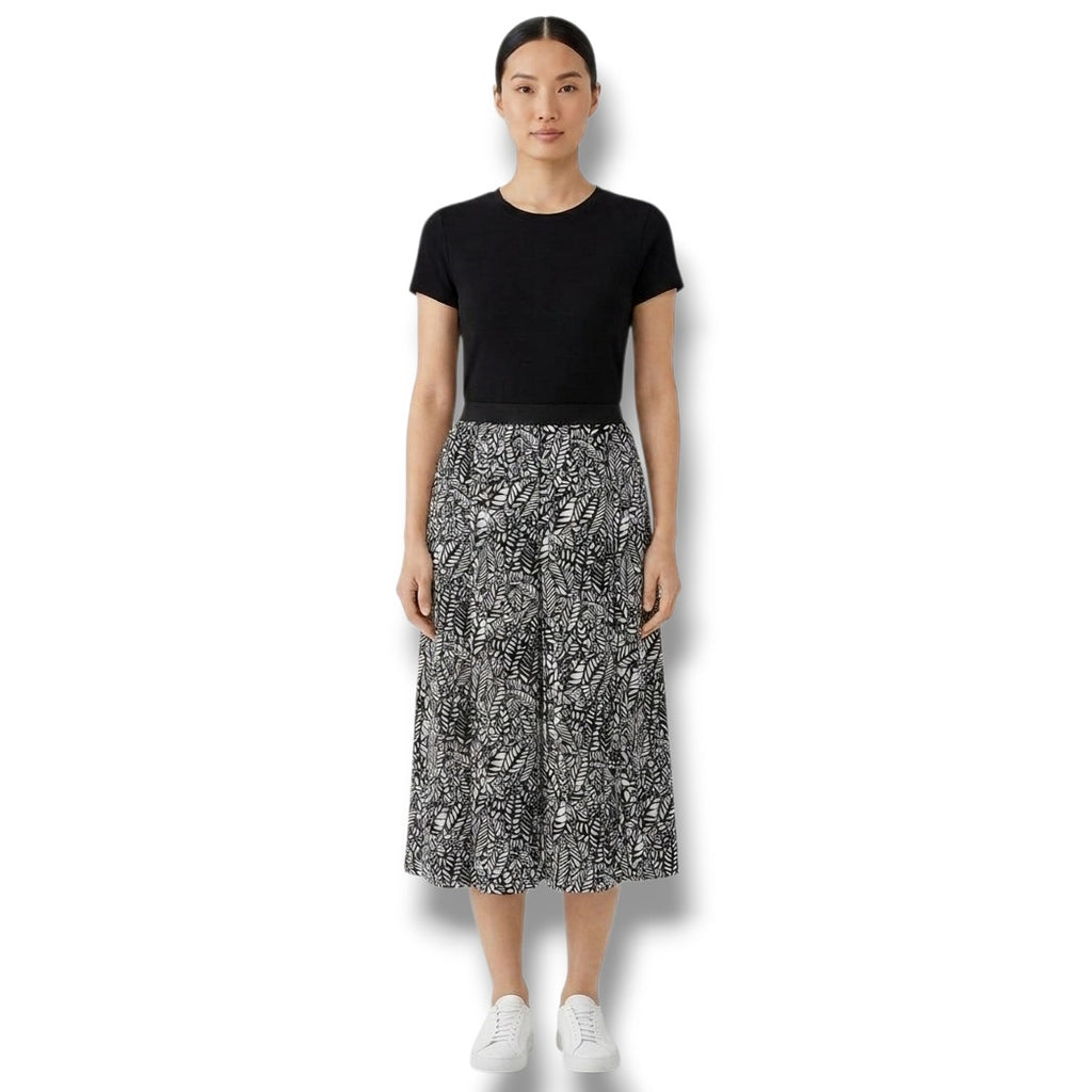 Robert Louis Women’s Black White Leaves Print Midi Skirt Size Large