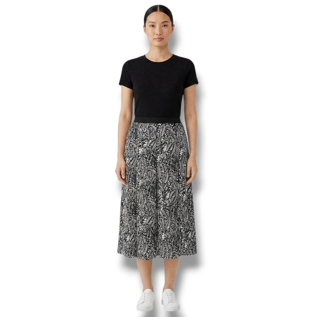 Robert Louis Women’s Black White Leaves Print Midi Skirt Size Large