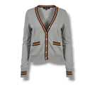 Forever 21 women’s Gray Button Front Cardigan Sweater with Striped Trim – Small