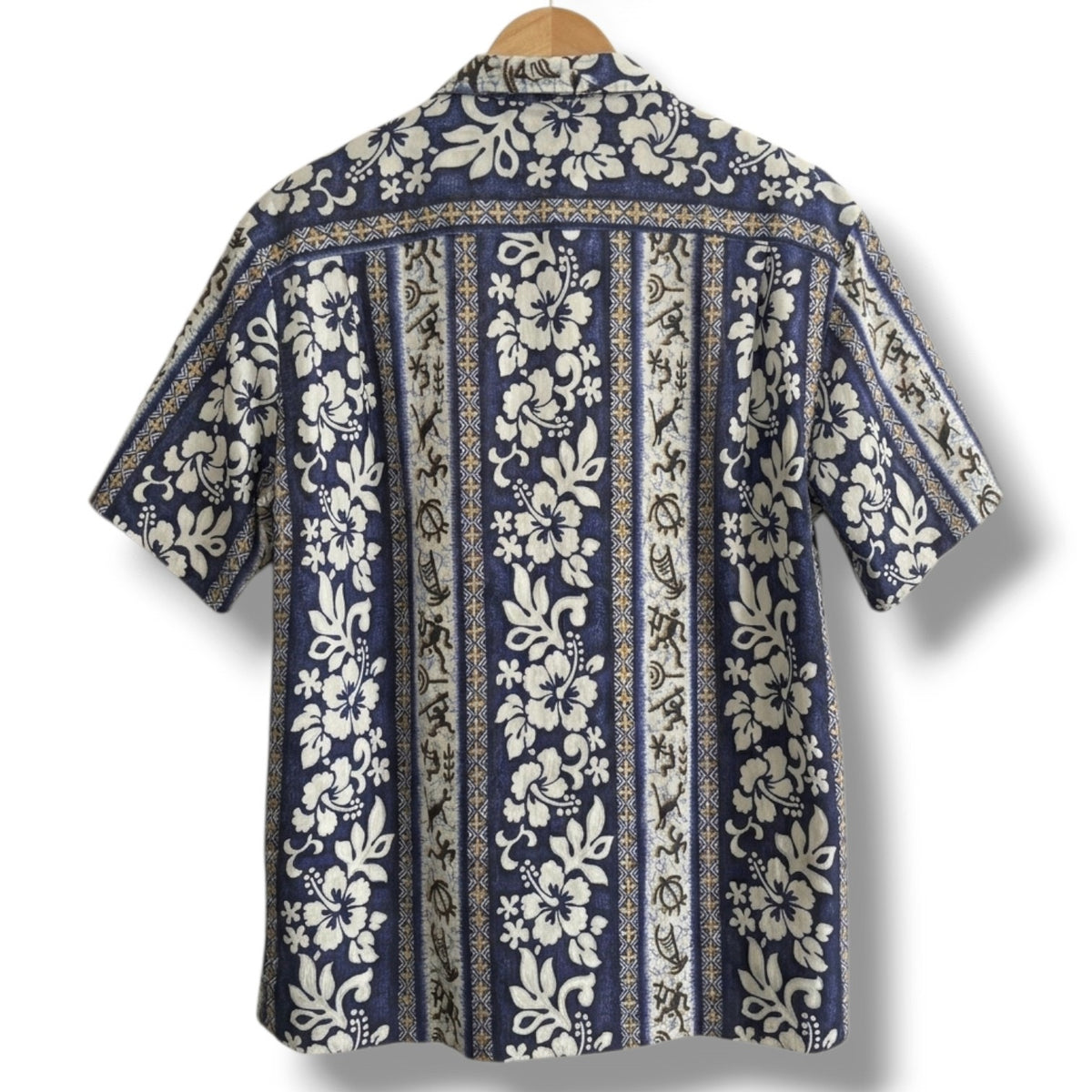 Vintage Royal Creations Hawaii Hawaiian Shirt Men XL Blue Floral Tribal Made USA