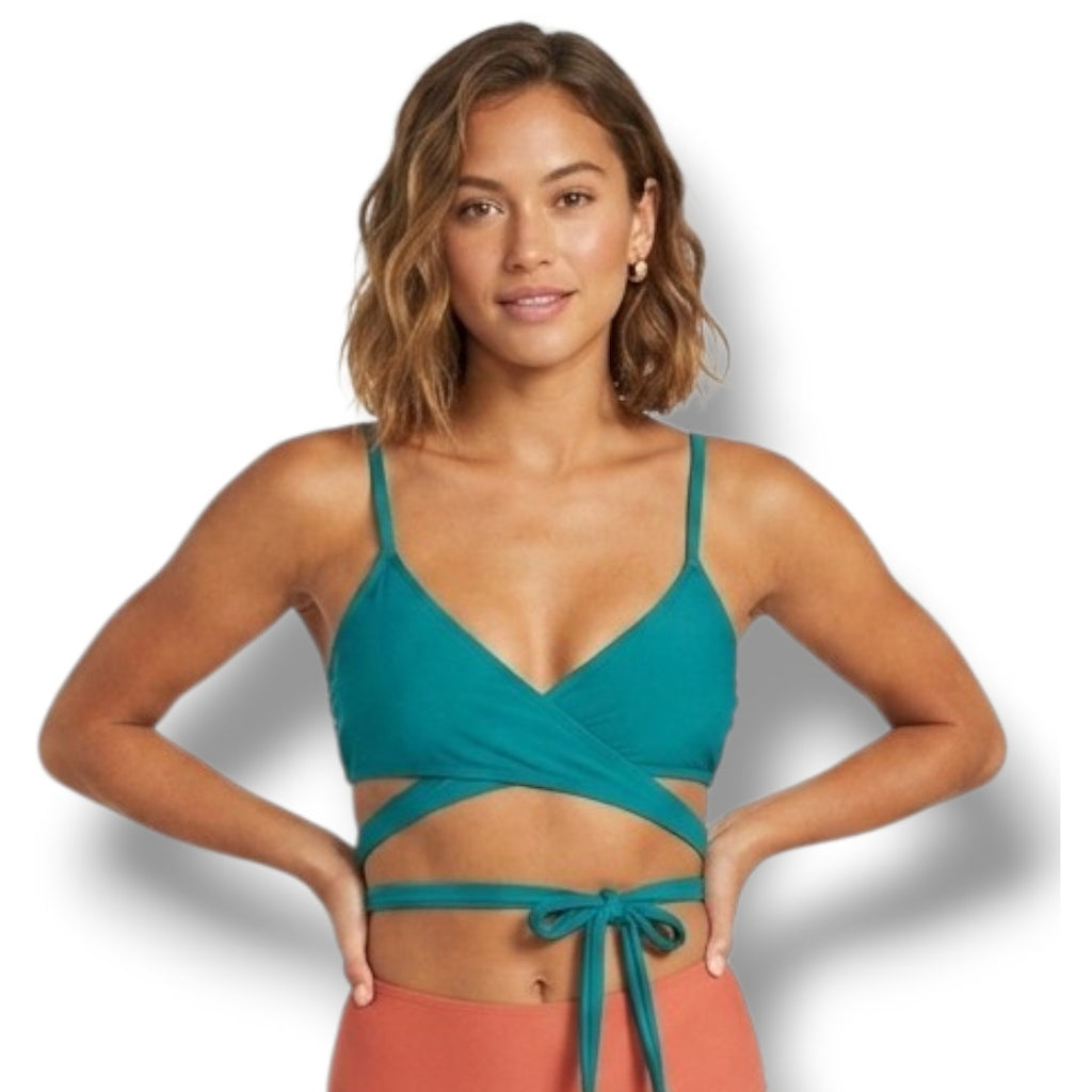 Xhilaration Juniors' Teal Wrap Front Swimwear Bralette Bikini Top