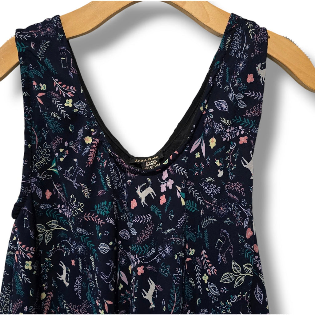 Ana & Rose Women’s Blue Unicorn Print Sleeveless Flowy Midi Dress OS