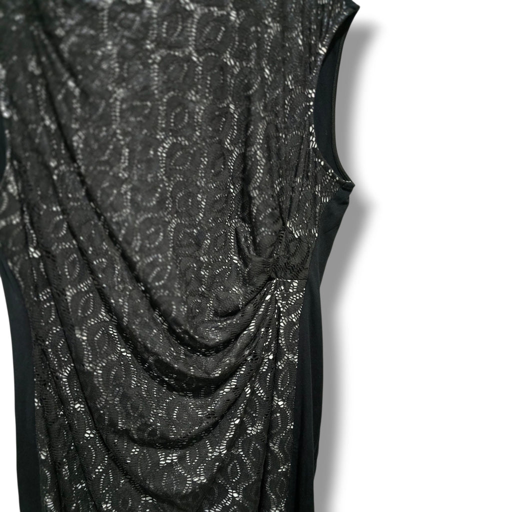 Chaus Women’s Black Lace Overlay Sleeveless Ruched Sheath Dress – Size XL