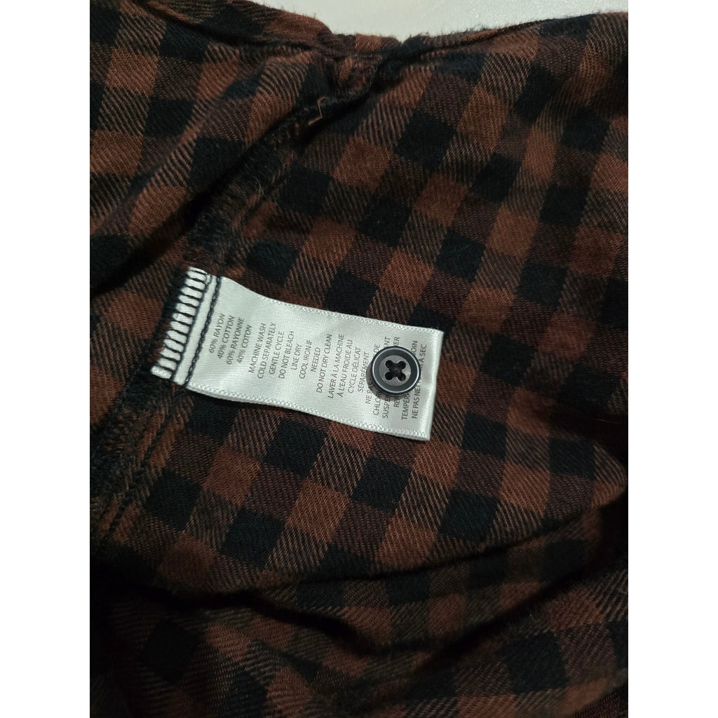 BeachLunchLounge Women’s Brown & Black Plaid Button-Front Blouse – Size Small