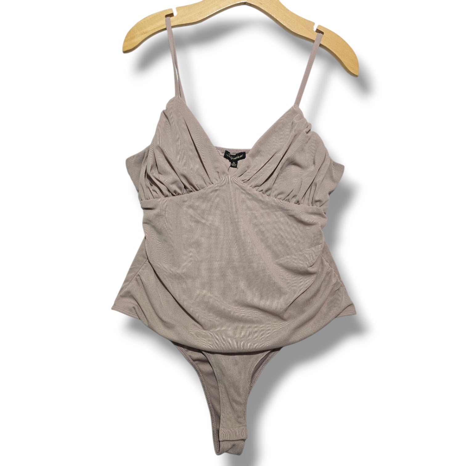 Shinestar women's Taupe Ruched Mesh Bodysuit size xl