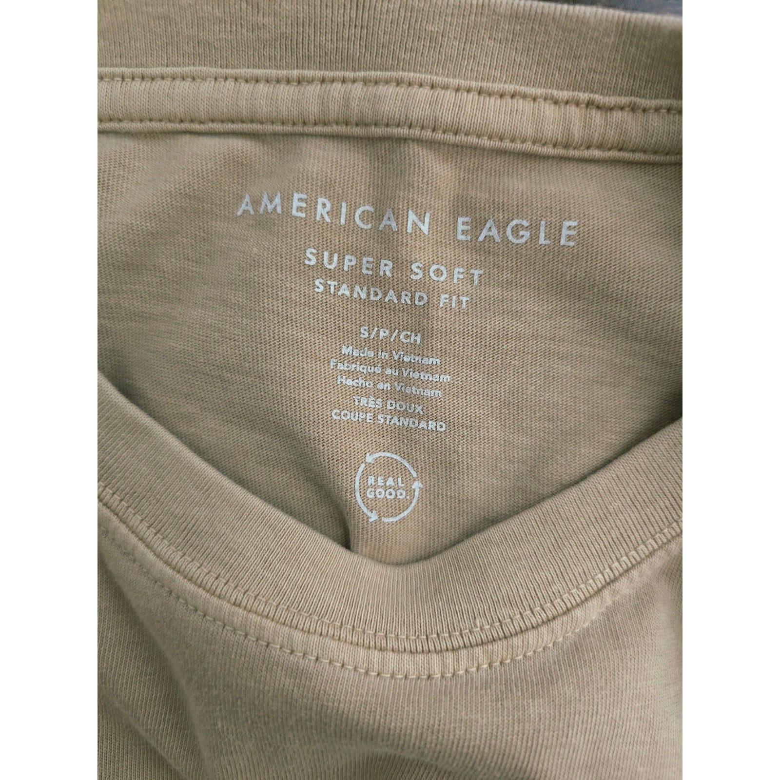American Eagle Men's Small Tan Super Soft Standard Fit Crew Neck T-Shirt