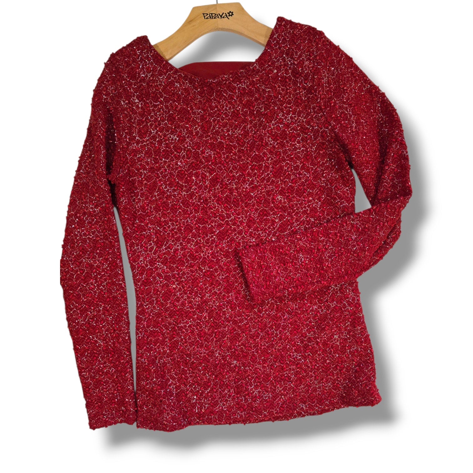 JLO Jennifer Lopez Women’s Burgundy Metallic Long Sleeve V-Back Pullover Sweater