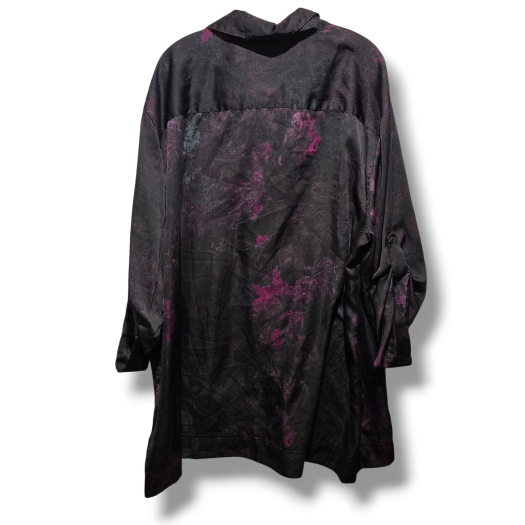 Apostrophe women’s plus size Woman Black & Purple Watercolor Button-Down Blouse 24w/26w