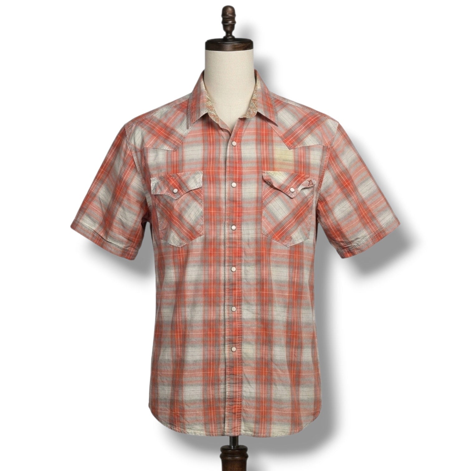 Roper Wear the West Mens Coral Plaid Paisley Trim Pearl Snap Western Shirt Large