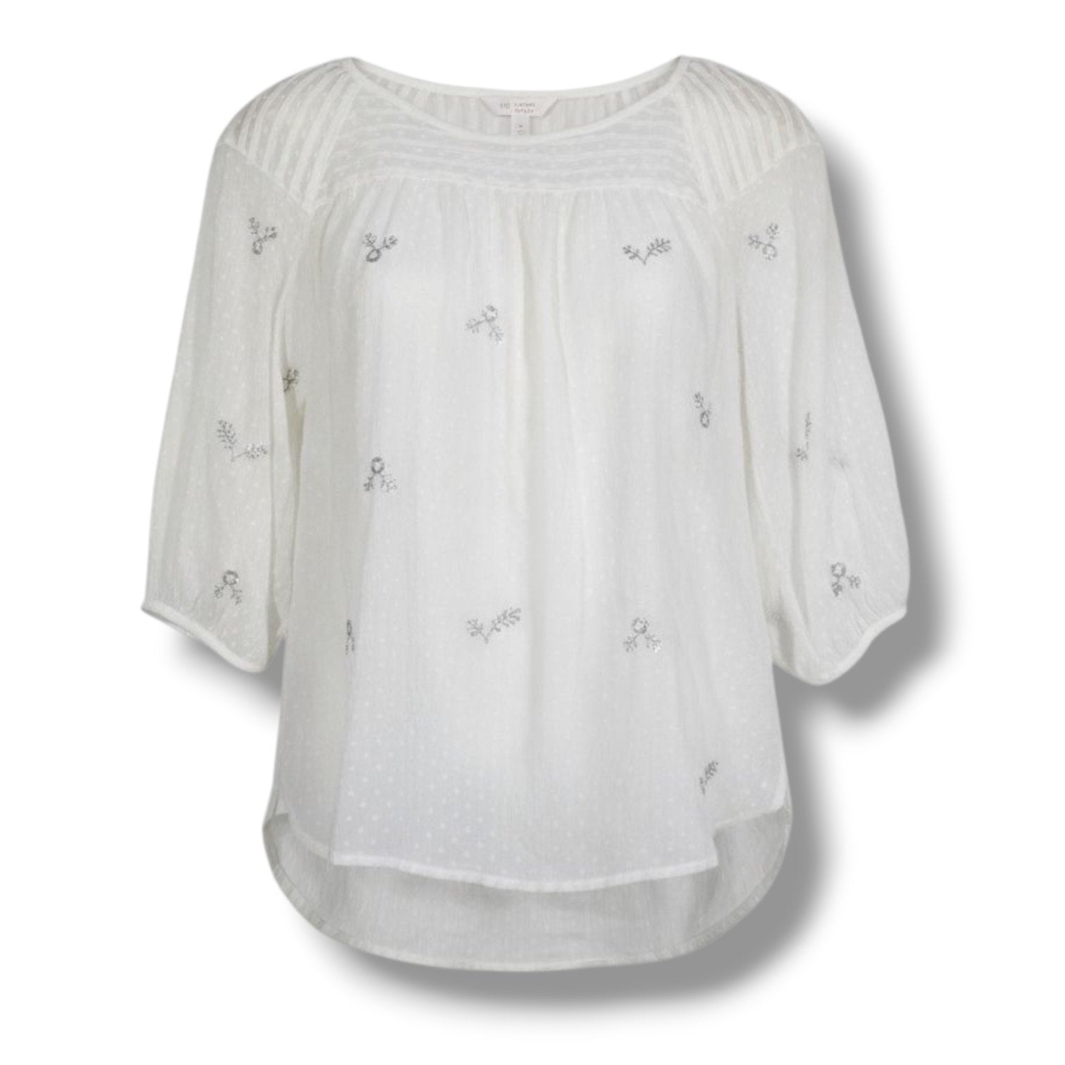 LC Lauren Conrad Women’s White Eyelet Embroidered Peasant Blouse Size Medium