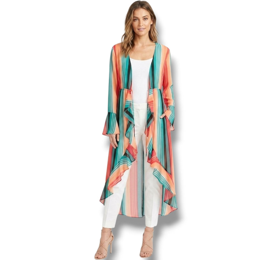 NO Boundaries Juniors Multicolor Sheer Striped Kimono Cover-Up – XS