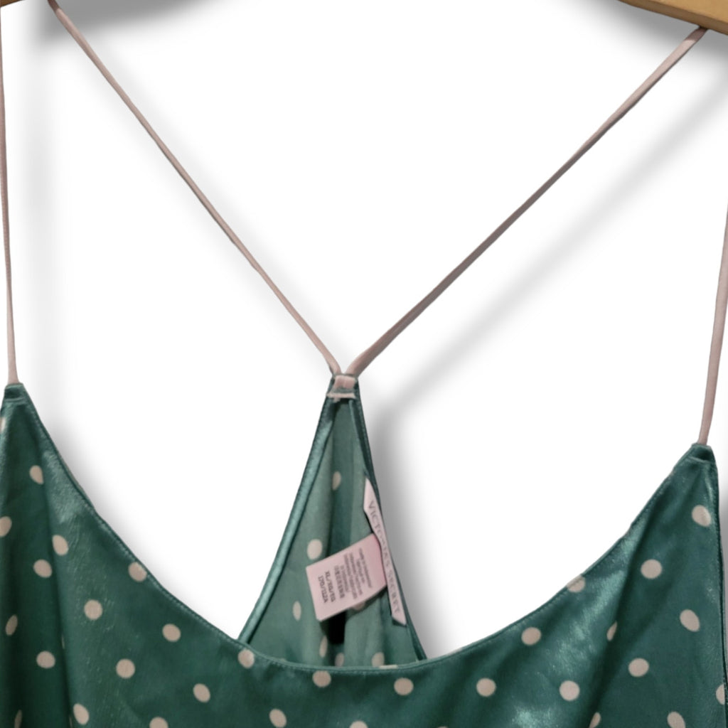 Victoria’s Secret Women’s Jade Green Polka Dot Satin Racerback Cami – Size XL