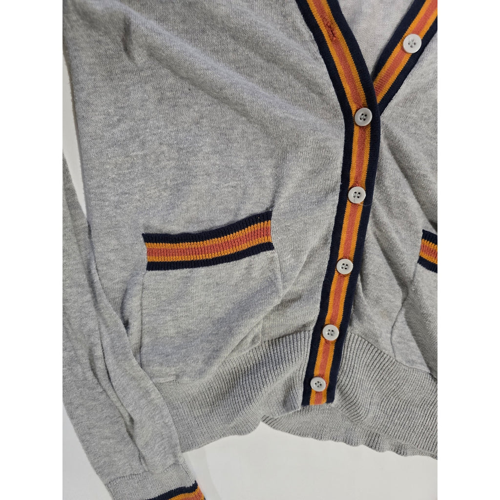 Forever 21 women’s Gray Button Front Cardigan Sweater with Striped Trim – Small