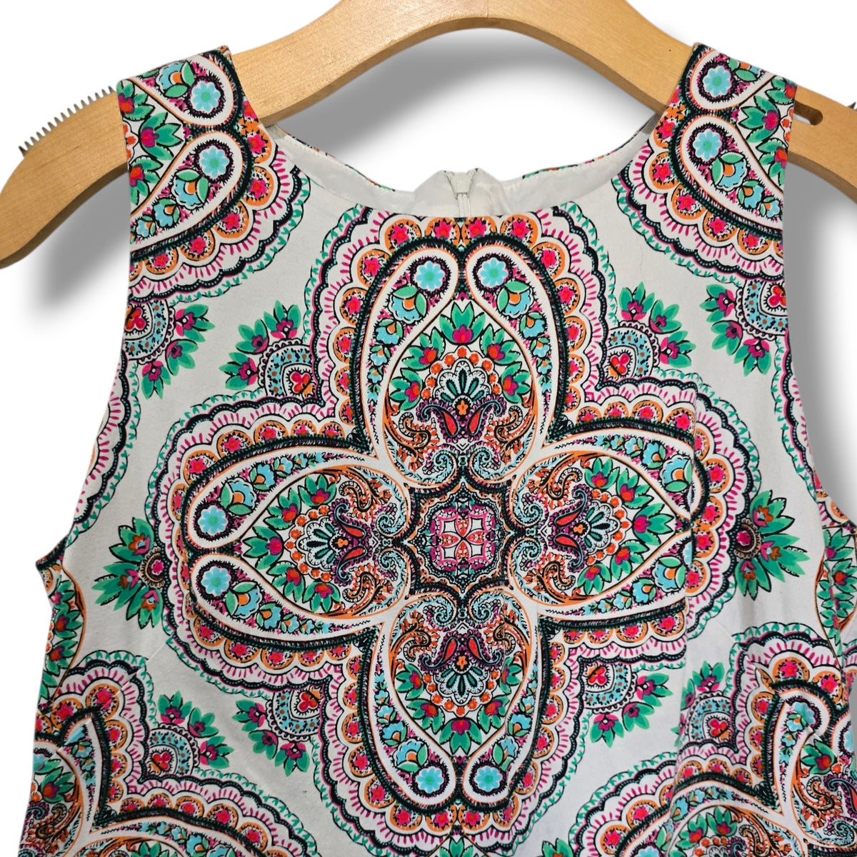 London Times Sleeveless Paisley Print Sheath Dress Women’s 8 Cotton Blend