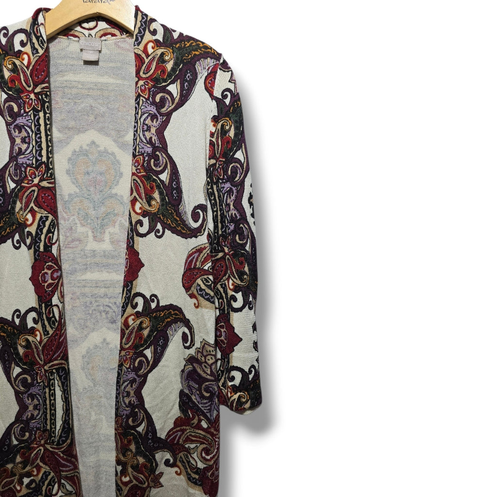Chico's women's petites Paisley Open-Front Knit Duster Cardigan - small P (0P)