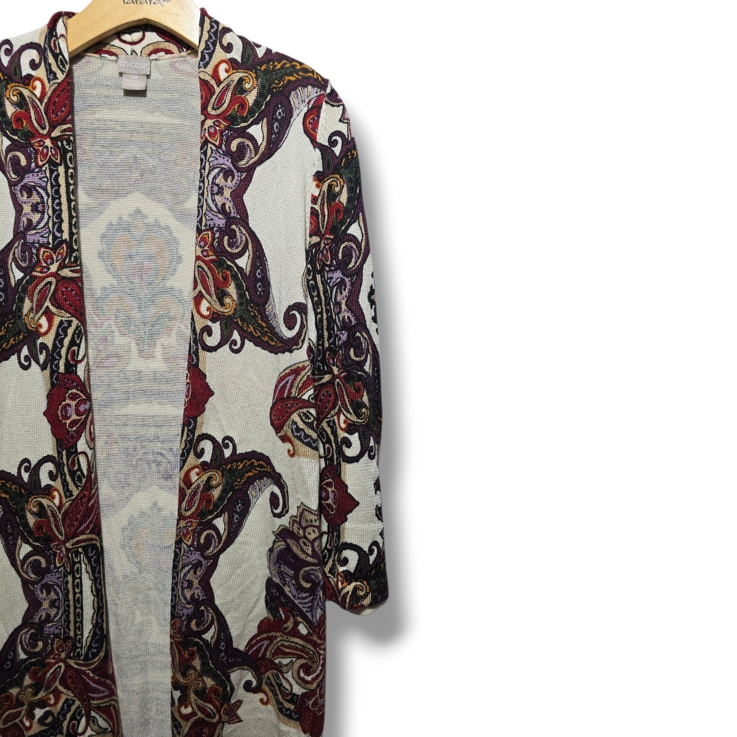 Chico's women's petites Paisley Open-Front Knit Duster Cardigan - small P (0P)