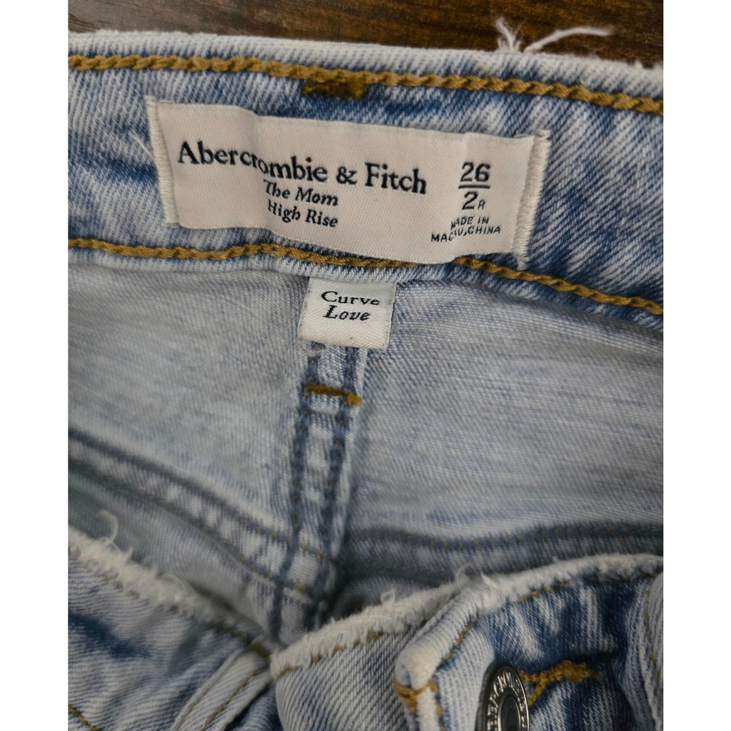 Abercrombie & Fitch Curve Love Mom High Rise Distressed Light Wash Jeans 26/2