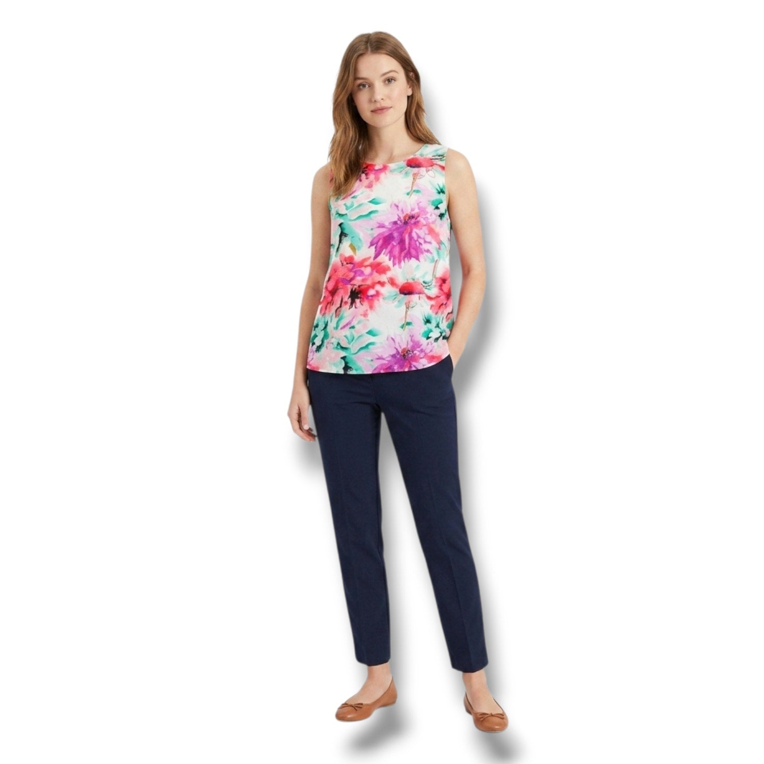C&E Women’s Multicolor Floral Layered Blouse Large Polyester Spandex Blend