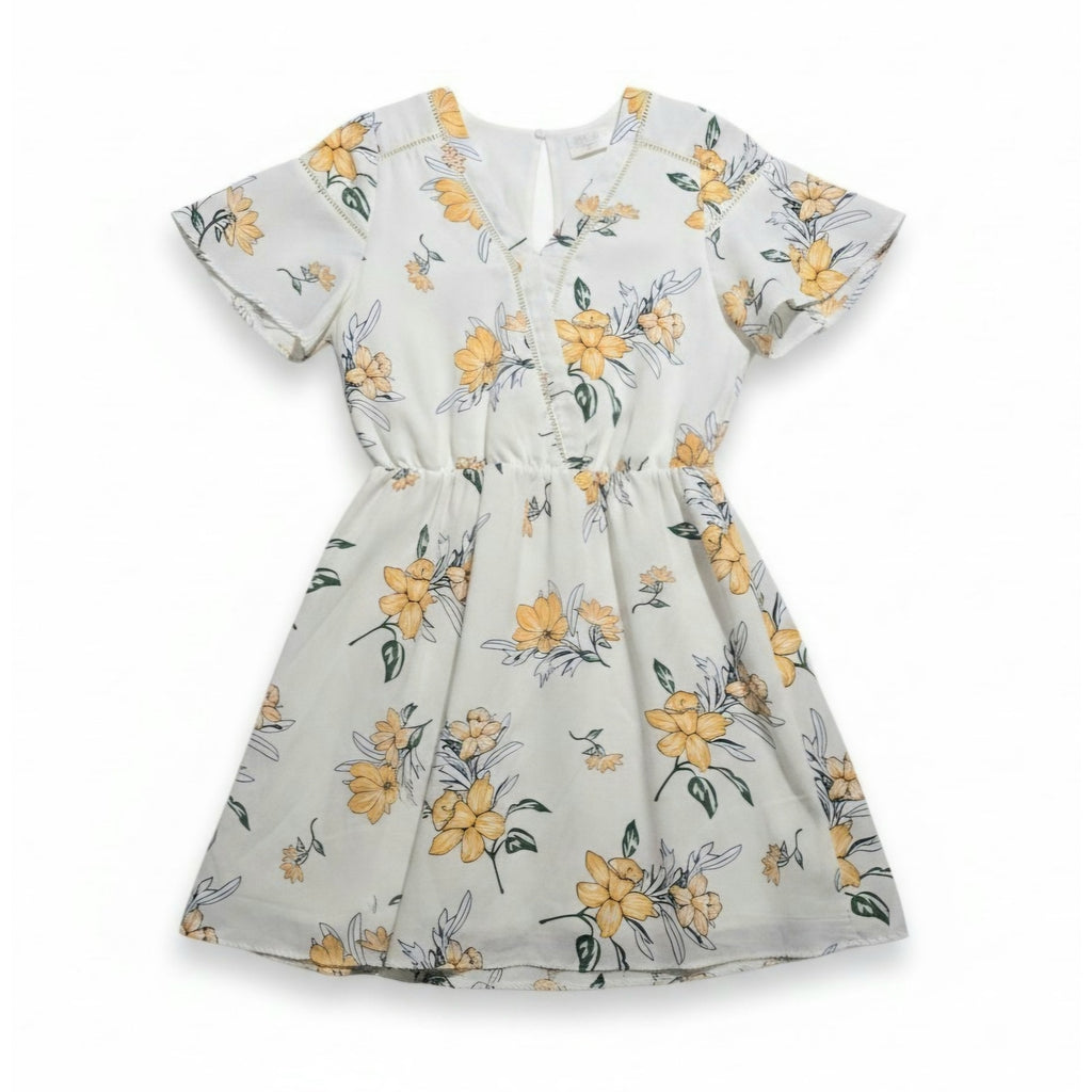 Sienna Sky  women's White Floral Lattice Trim A-Line Dress