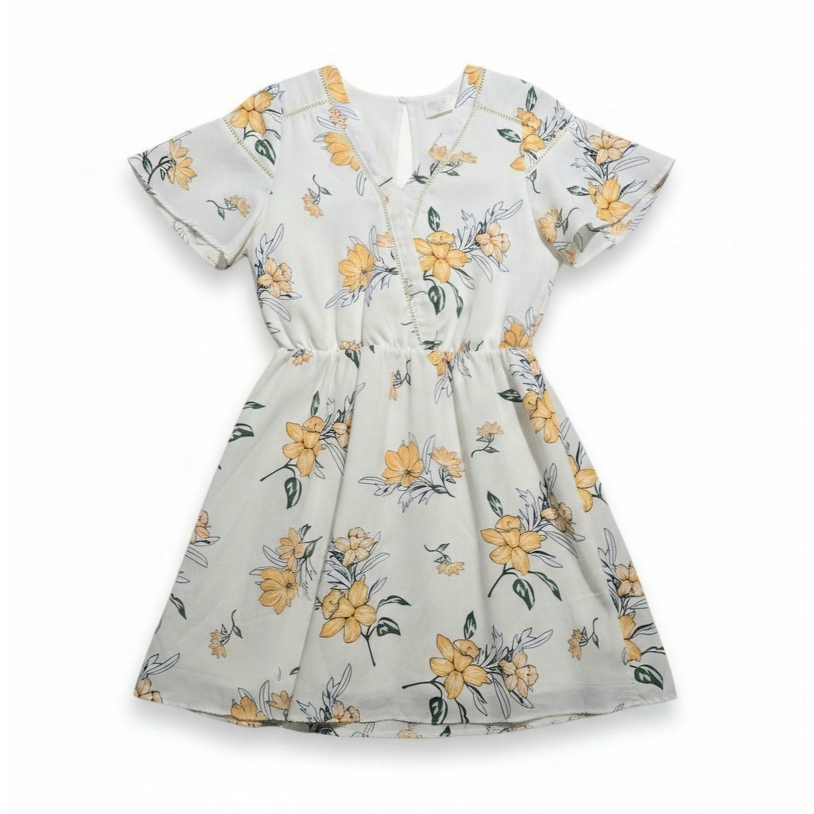 Sienna Sky  women's White Floral Lattice Trim A-Line Dress