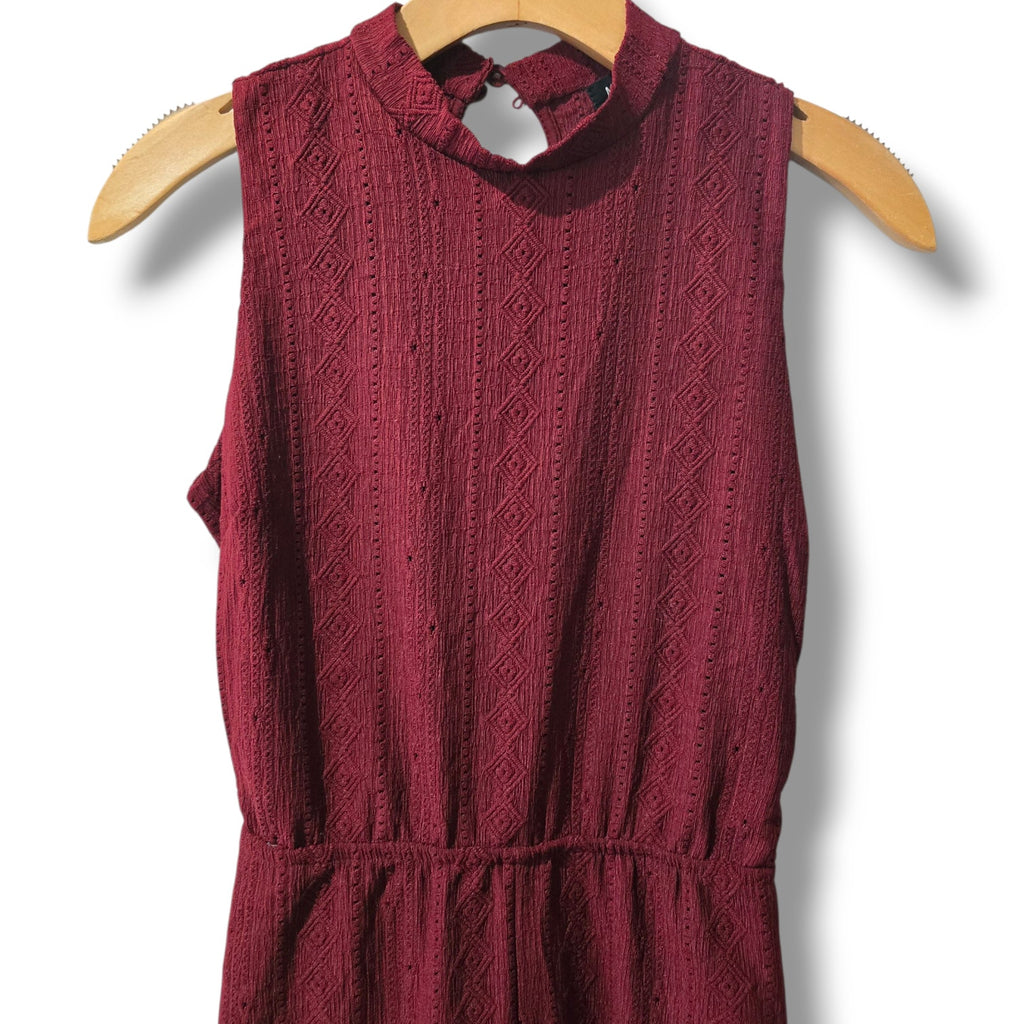 Max + Ash Burgundy Sleeveless Button-Back Lined Jumpsuit with Women’s Medium