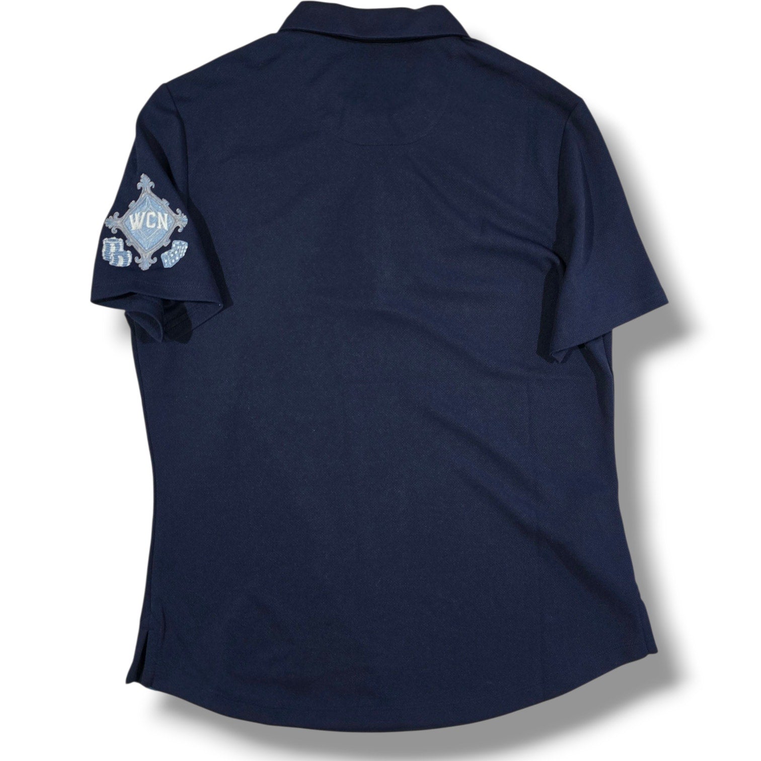 Perry Ellis women’s Navy Blue Polo Shirt WCN Crest Logo – Size M, Short Sleeve
