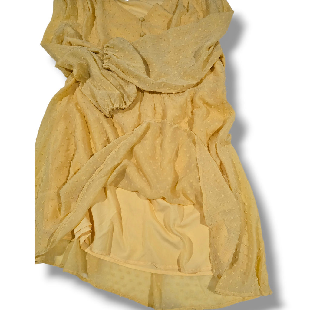 Allegra K Yellow Swiss Dot Long Sleeve Lined Dress – Plus Size 1X, NWT