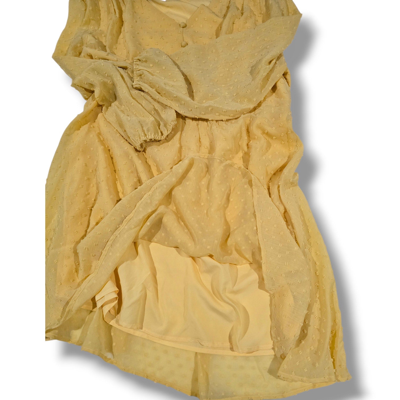 Allegra K Yellow Swiss Dot Long Sleeve Lined Dress – Plus Size 1X, NWT