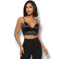 Shein Prive Women’s Black Satin Longline Bralette Top – Size Small