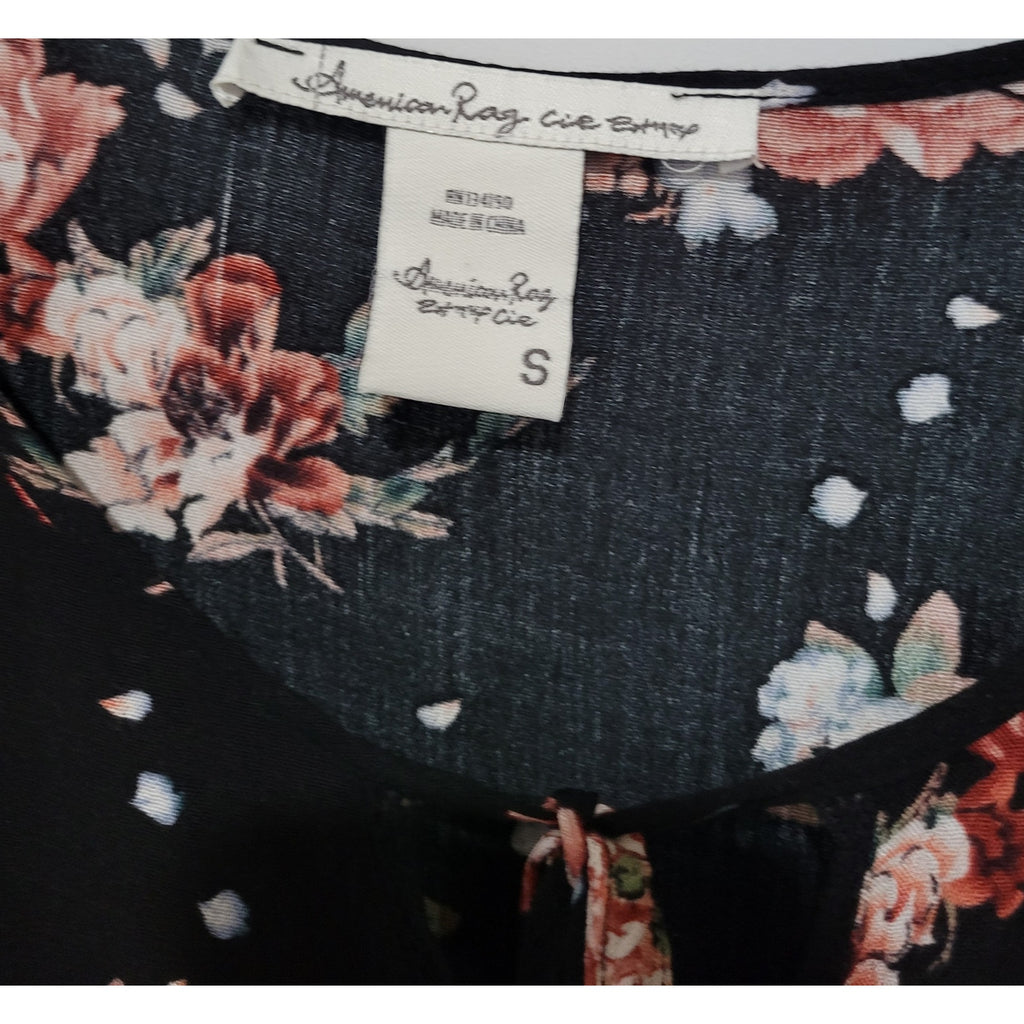 American Rag Cie Juniors Black Floral Lace-Up Bell Sleeve Dress – Size Small