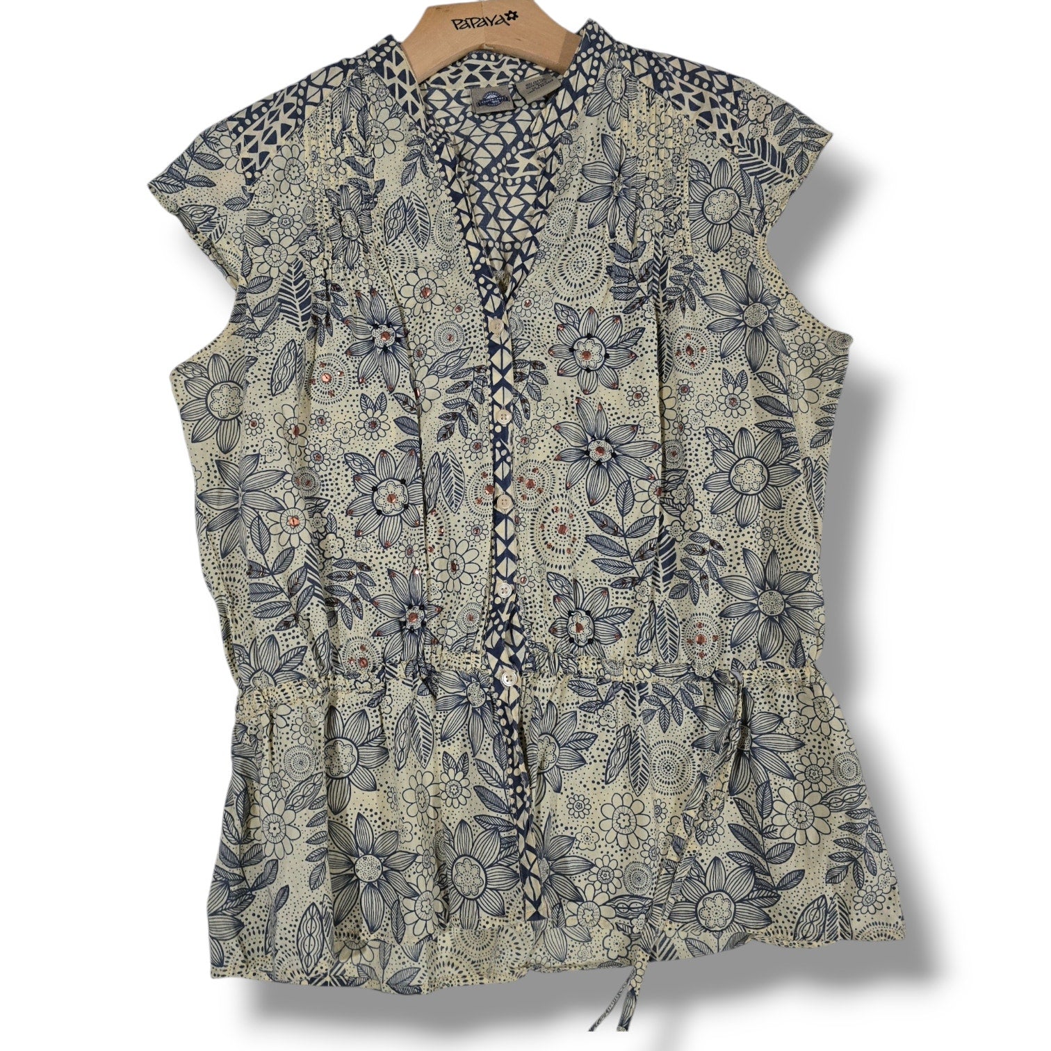 Shaver Lake Tahoe Women’s Yellow Floral Embellished Button-Front Blouse Small