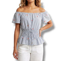 Kontrol Contemporary women's embroidery Roses & smocked tie- up waist blouse