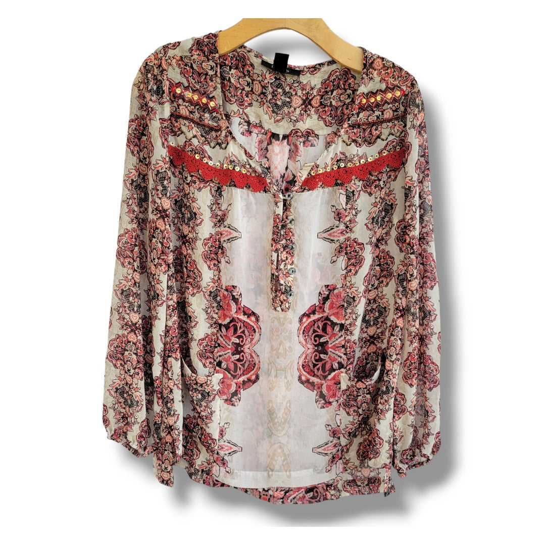 Style & Co Women’s Floral Semi-Sheer Button Front Blouse - Small