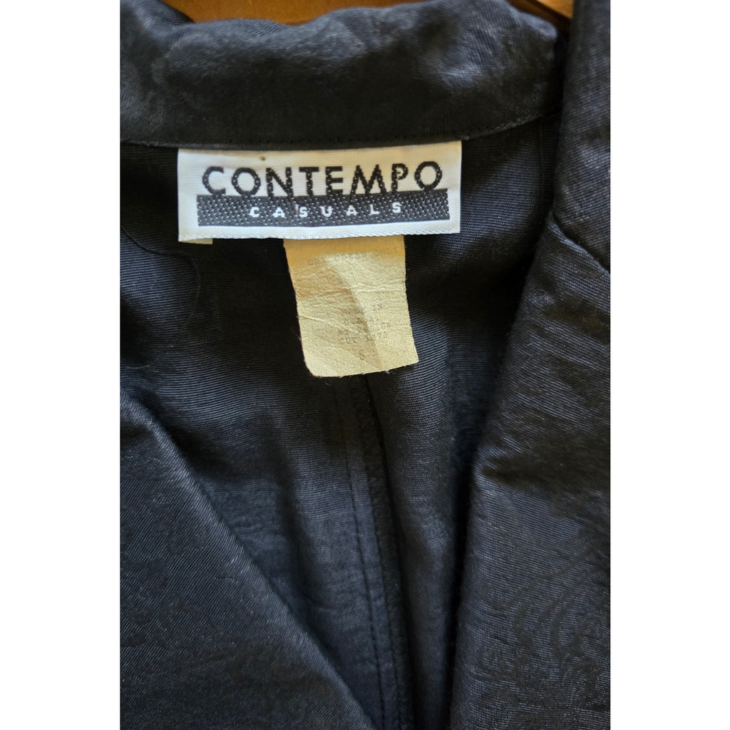 CONTEMPO CASUALS Vintage Black Damask Floral Jacquard Longline Blazer Small