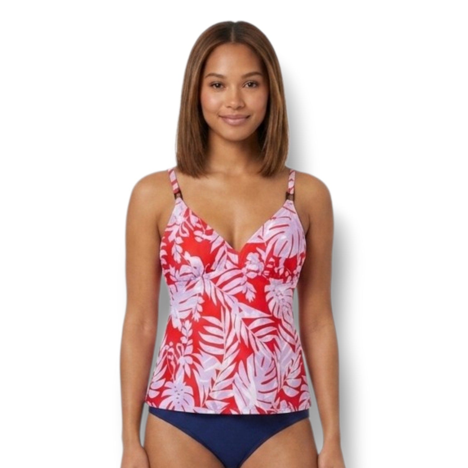 Kona Sol Women’s Red Botanical Leaf Tankini Swimsuit Top - Small NWT