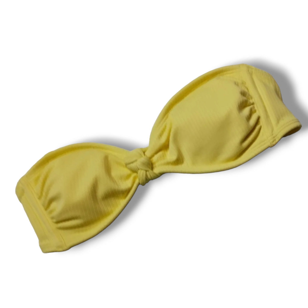 Xhilaration Juniors Yellow Ribbed Knot-Front Bandeau Bikini Swim Top Small NWT