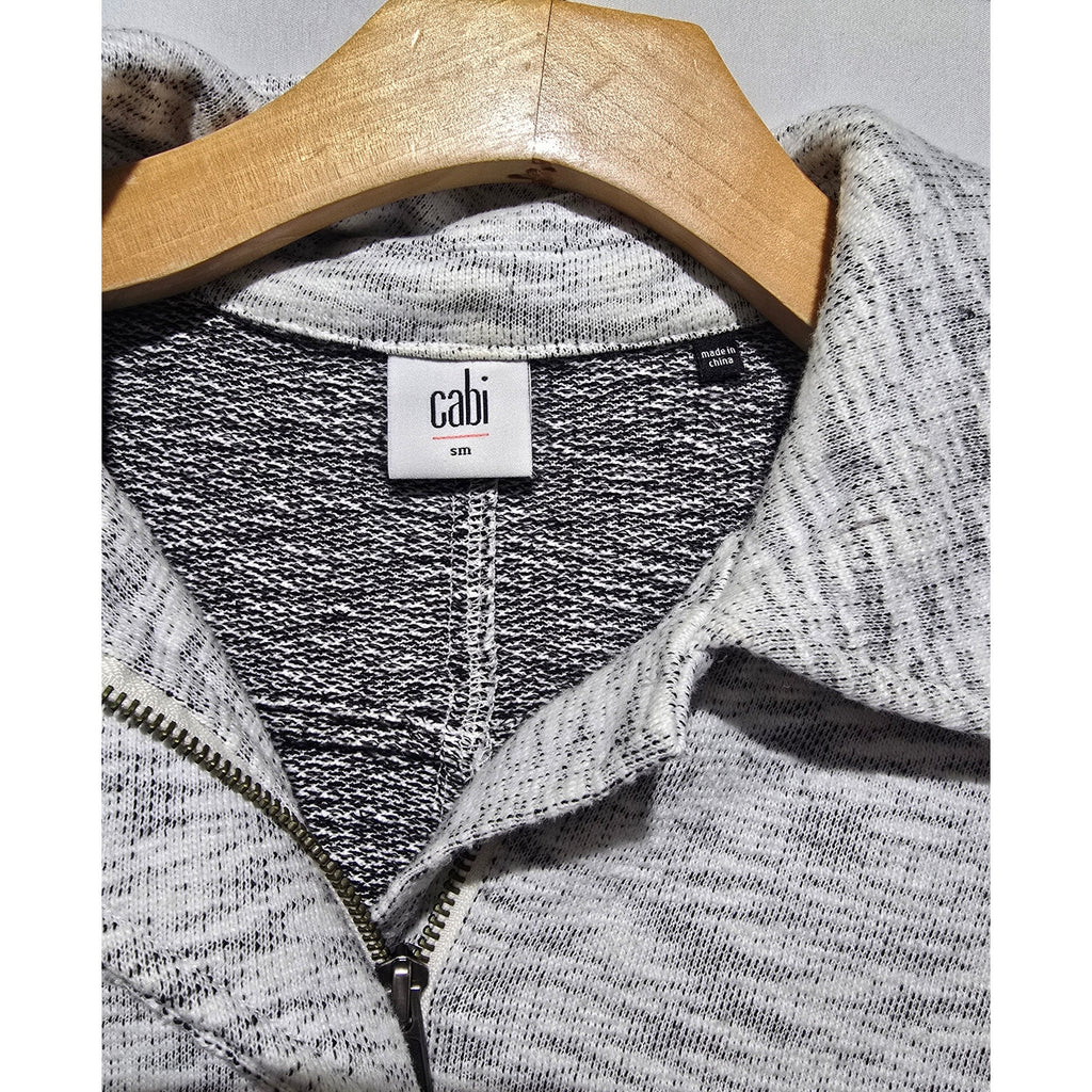 Cabi Women's Size S Light Grey Black Space Dye Asymmetric Zip Knit Jacket